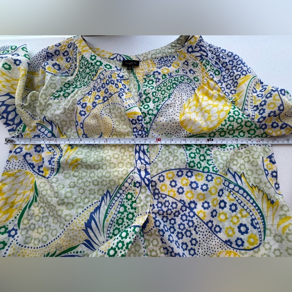 Talbots Green Yellow Blue Paisley Smocked Button Down Size Petite Large - Picture 6 of 10